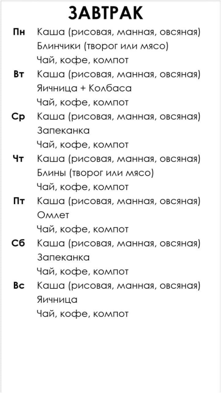 ГРАНТ" отель номера — Завтраки в отеле